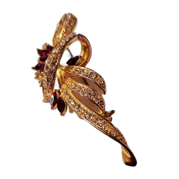 Charter Club Vintage Brooch - Faux Garnet/Ruby & Rhinestone Flower Bouquet - Picture 3 of 8